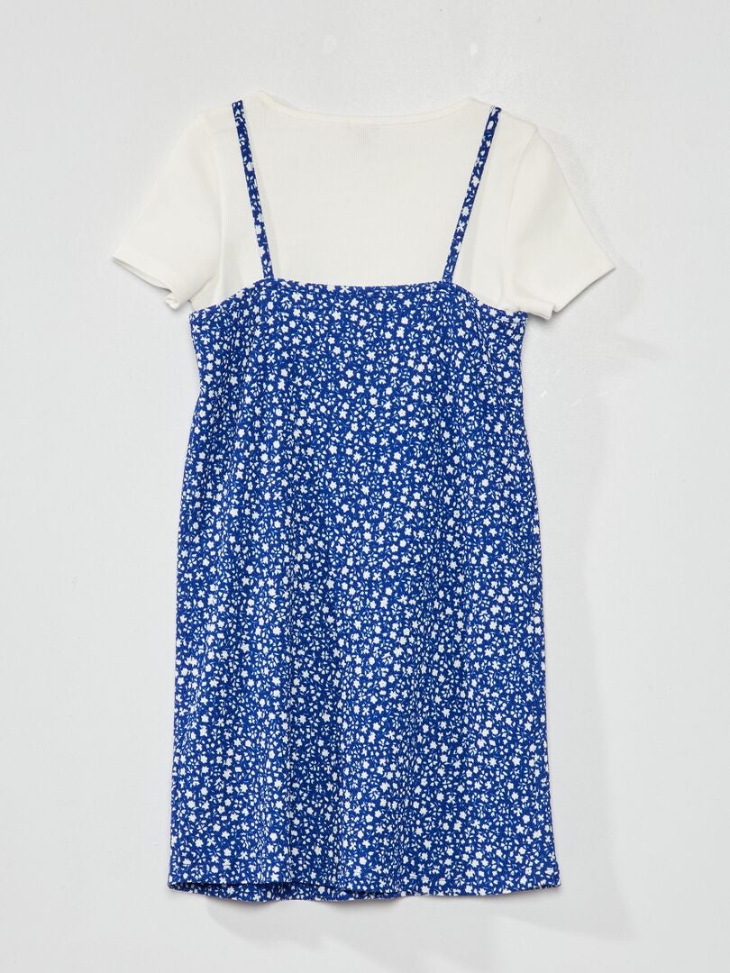 Camiseta de canalé + vestido de flores 2 piezas AZUL - Kiabi