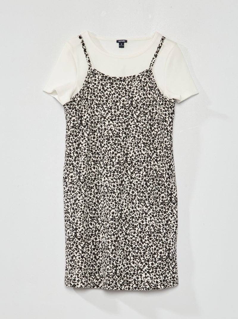 Camiseta de canalé + vestido de flores 2 piezas BLANCO - Kiabi