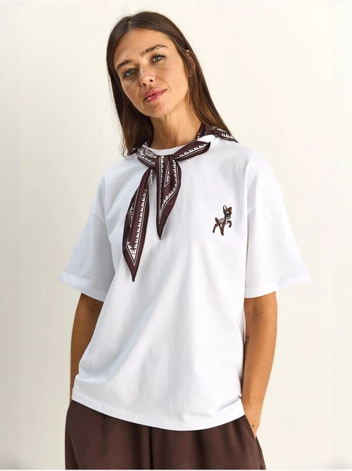Camiseta de corte holgado con cuello redondo y bordado lucci - Kiabi