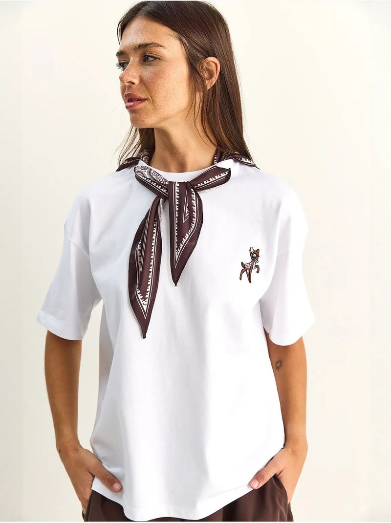 Camiseta de corte holgado con cuello redondo y bordado lucci Blanco - Kiabi