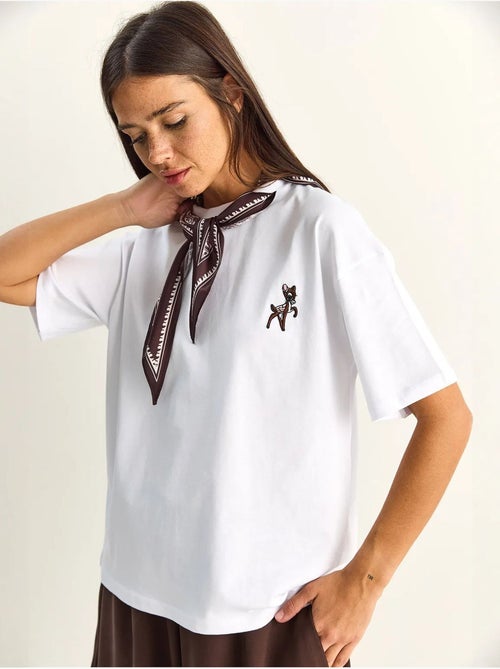 Camiseta de corte holgado con cuello redondo y bordado lucci - Kiabi