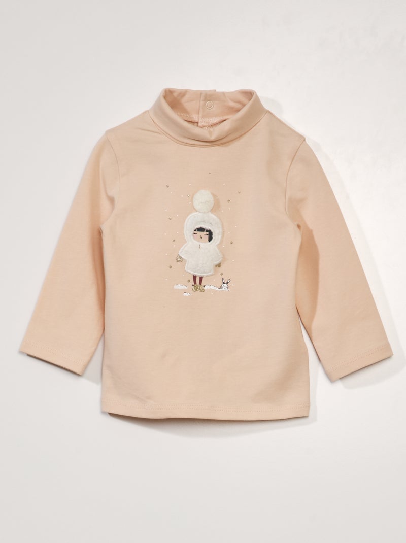 Camiseta de cuello alto con detalle ROSA - Kiabi