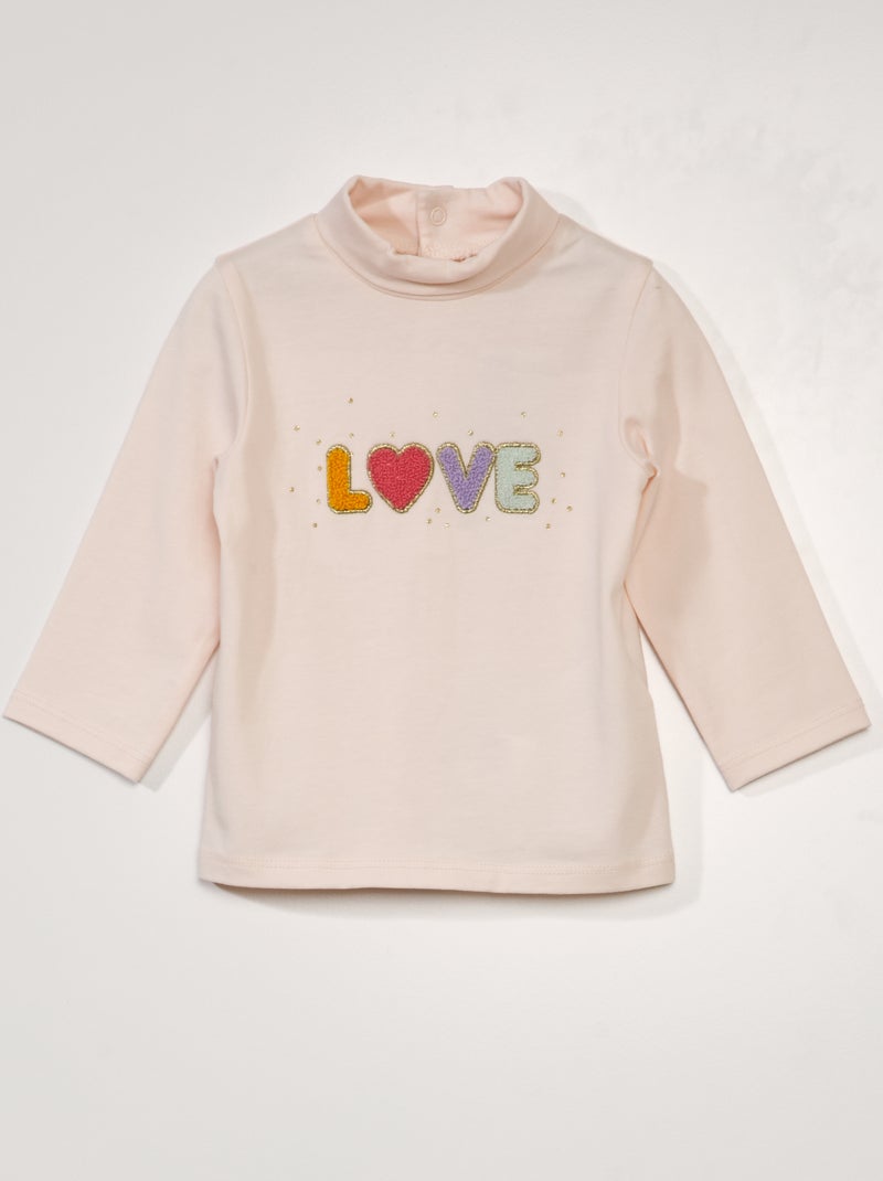 Camiseta de cuello alto con detalle ROSA - Kiabi