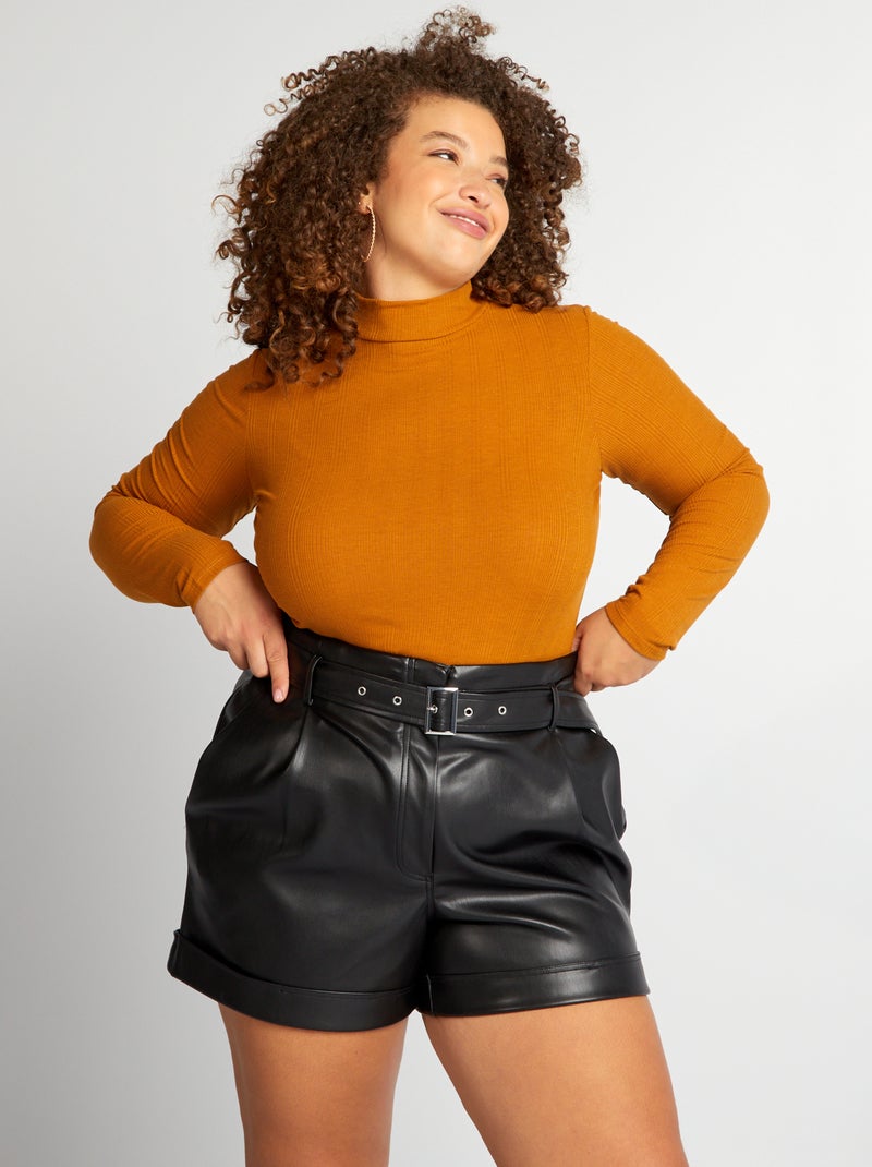Camiseta de cuello alto de canalé AMARILLO - Kiabi