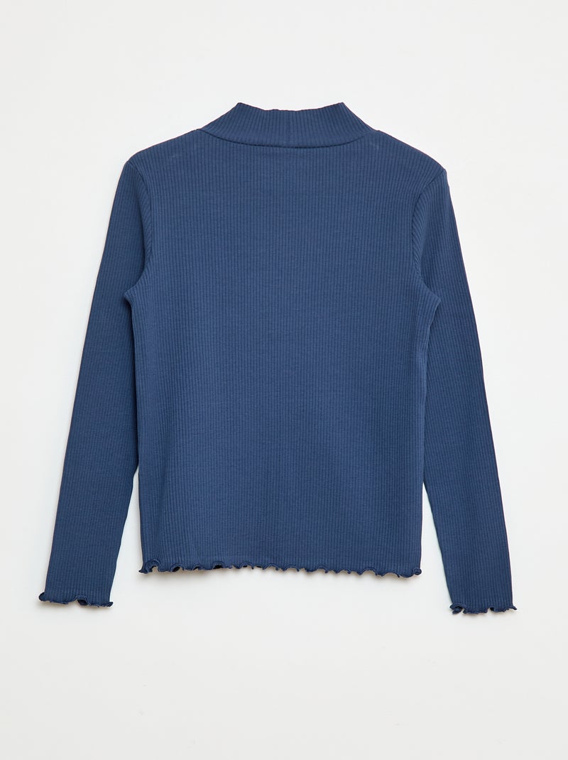 Camiseta de cuello alto de canalé Azul - Kiabi