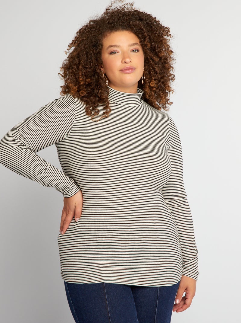 Camiseta de cuello alto de canalé BEIGE - Kiabi