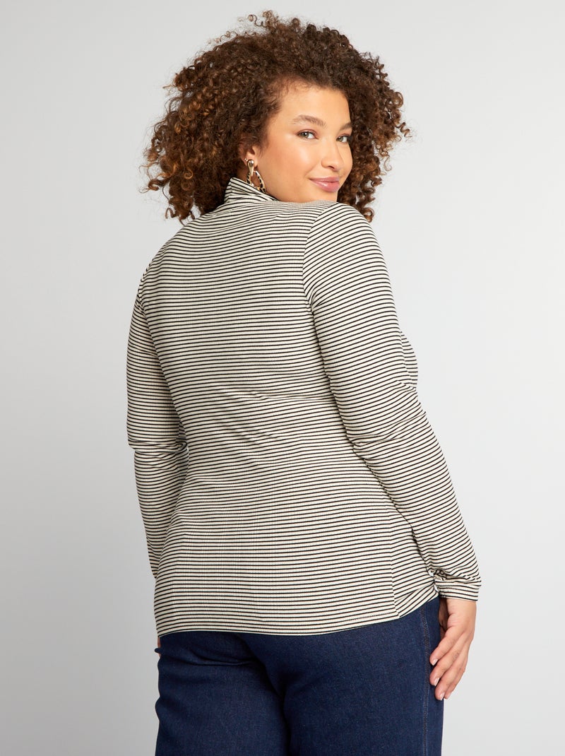 Camiseta de cuello alto de canalé BEIGE - Kiabi