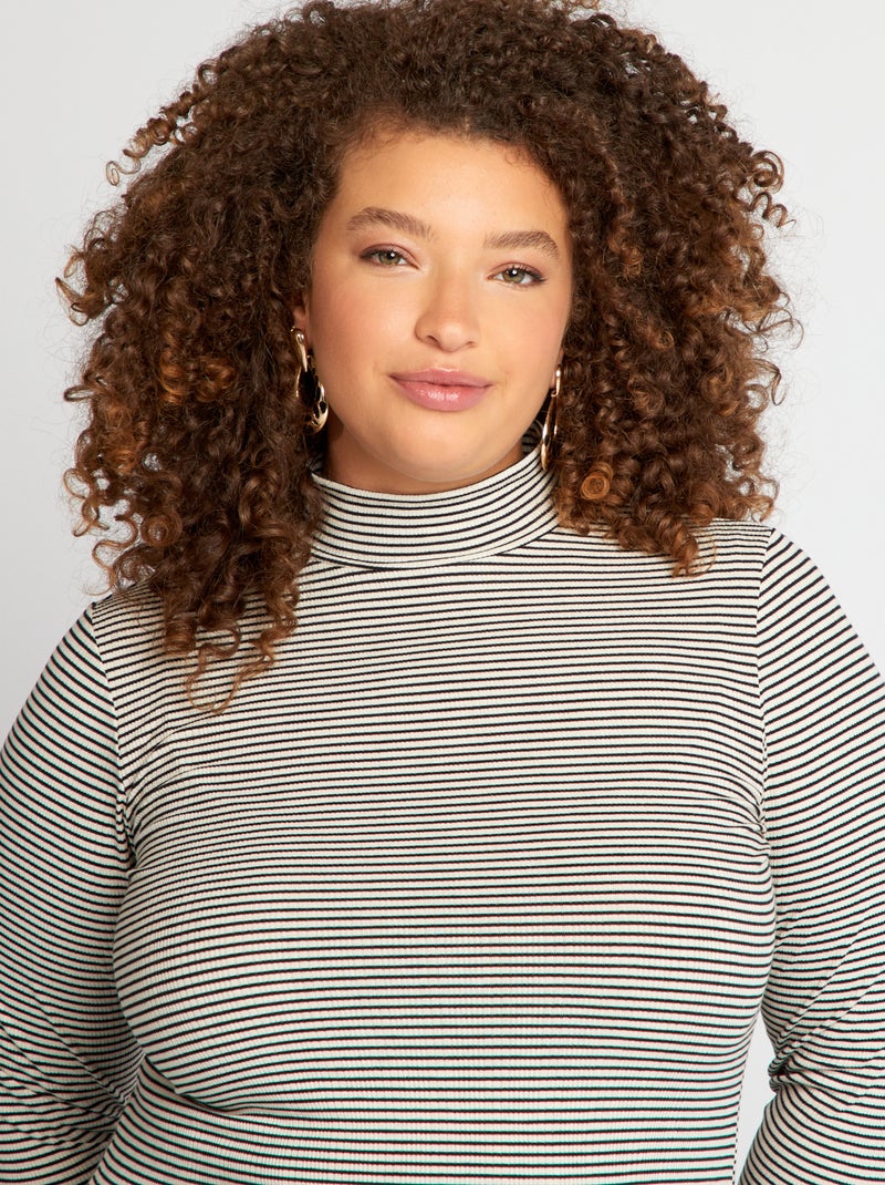 Camiseta de cuello alto de canalé BEIGE - Kiabi