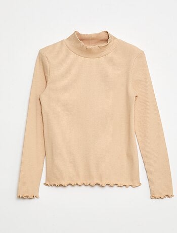 Camiseta de cuello alto de canalé