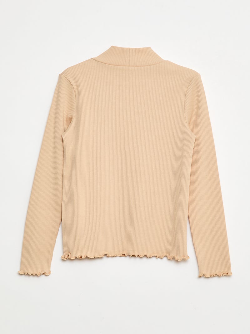 Camiseta de cuello alto de canalé Beige - Kiabi