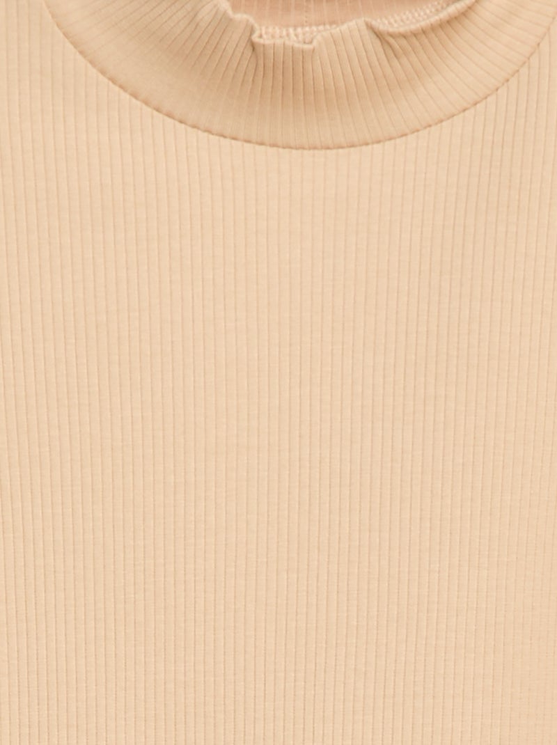 Camiseta de cuello alto de canalé Beige - Kiabi