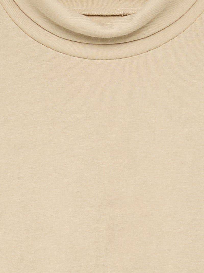 Camiseta de cuello alto de canalé Beige - Kiabi