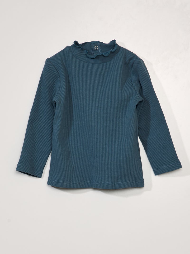 Camiseta de cuello alto de canalé con cierre trasero AZUL - Kiabi