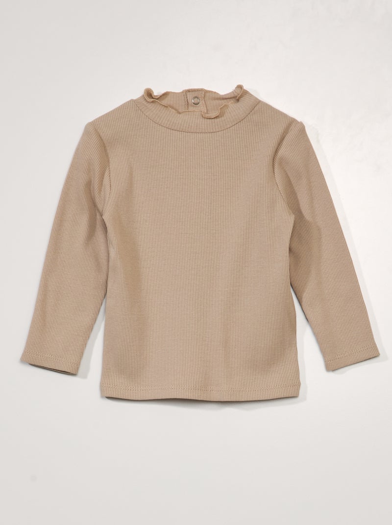 Camiseta de cuello alto de canalé con cierre trasero BEIGE - Kiabi