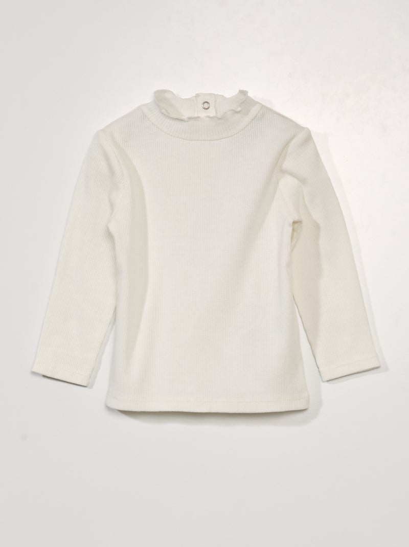 Camiseta de cuello alto de canalé con cierre trasero Blanco - Kiabi