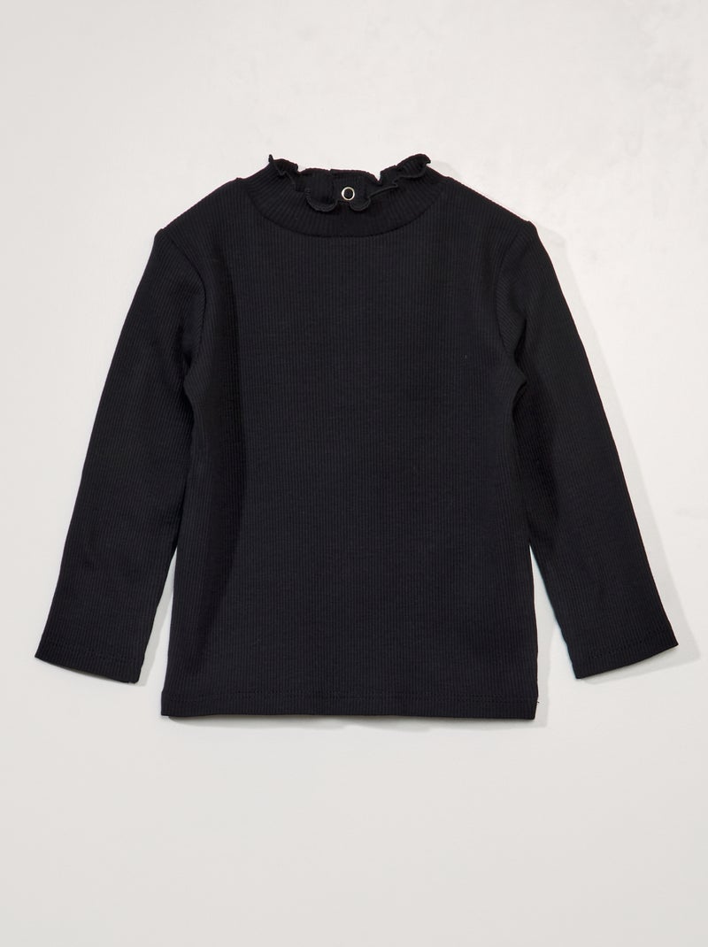 Camiseta de cuello alto de canalé con cierre trasero Negro - Kiabi