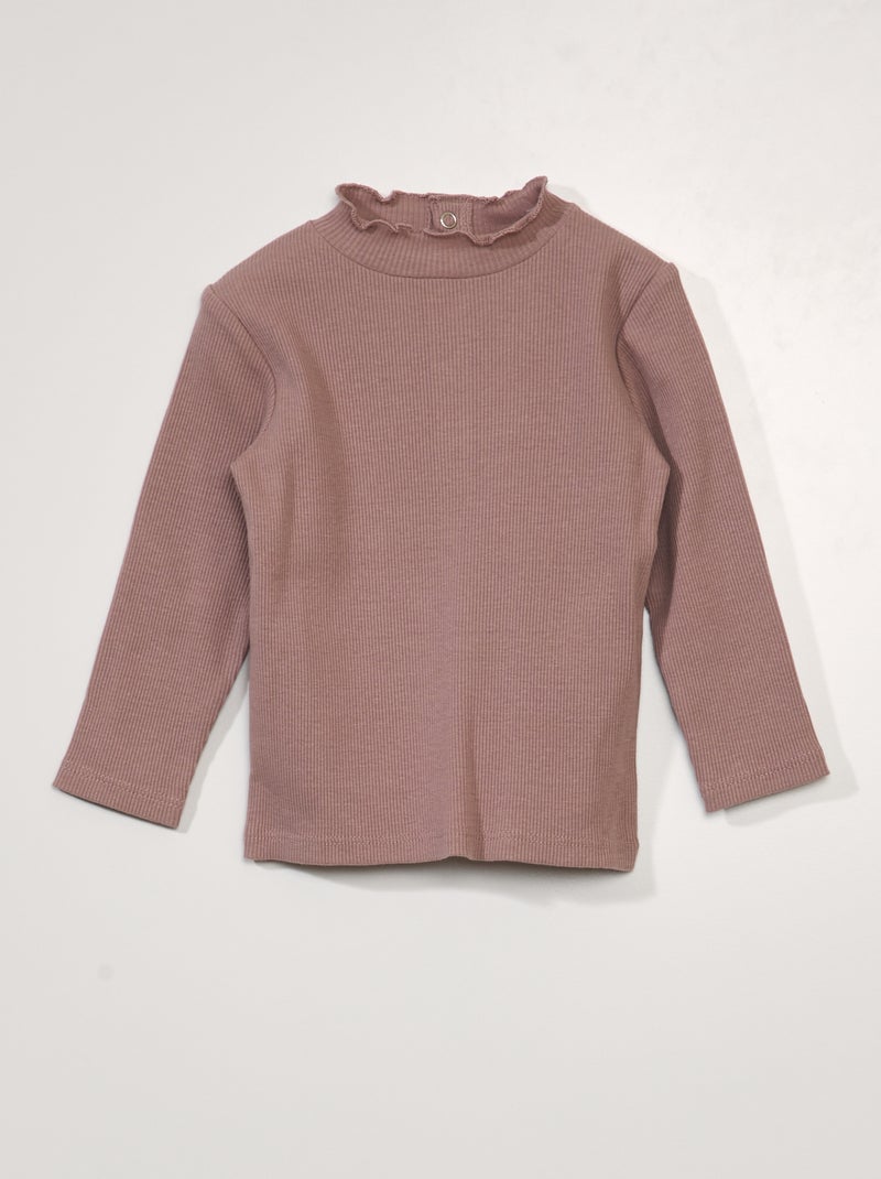 Camiseta de cuello alto de canalé con cierre trasero ROSA - Kiabi