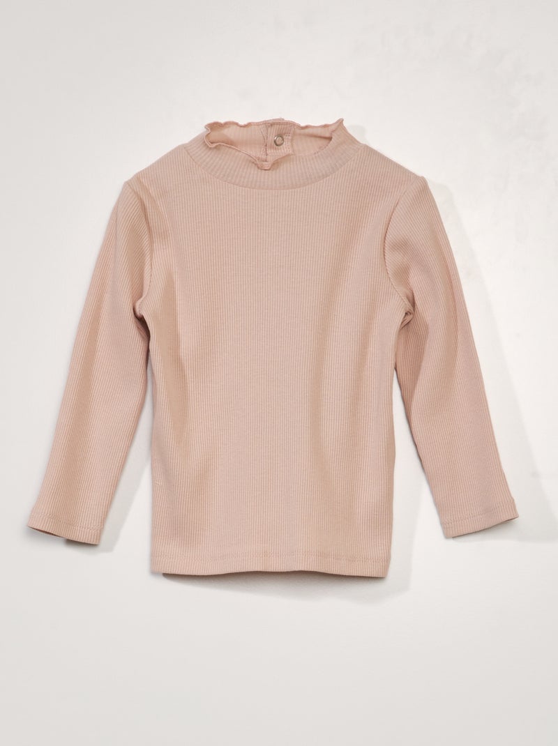 Camiseta de cuello alto de canalé con cierre trasero ROSA - Kiabi
