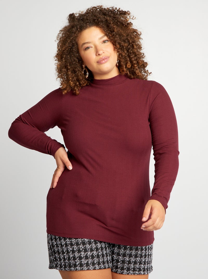 Camiseta de cuello alto de canalé ROJO - Kiabi