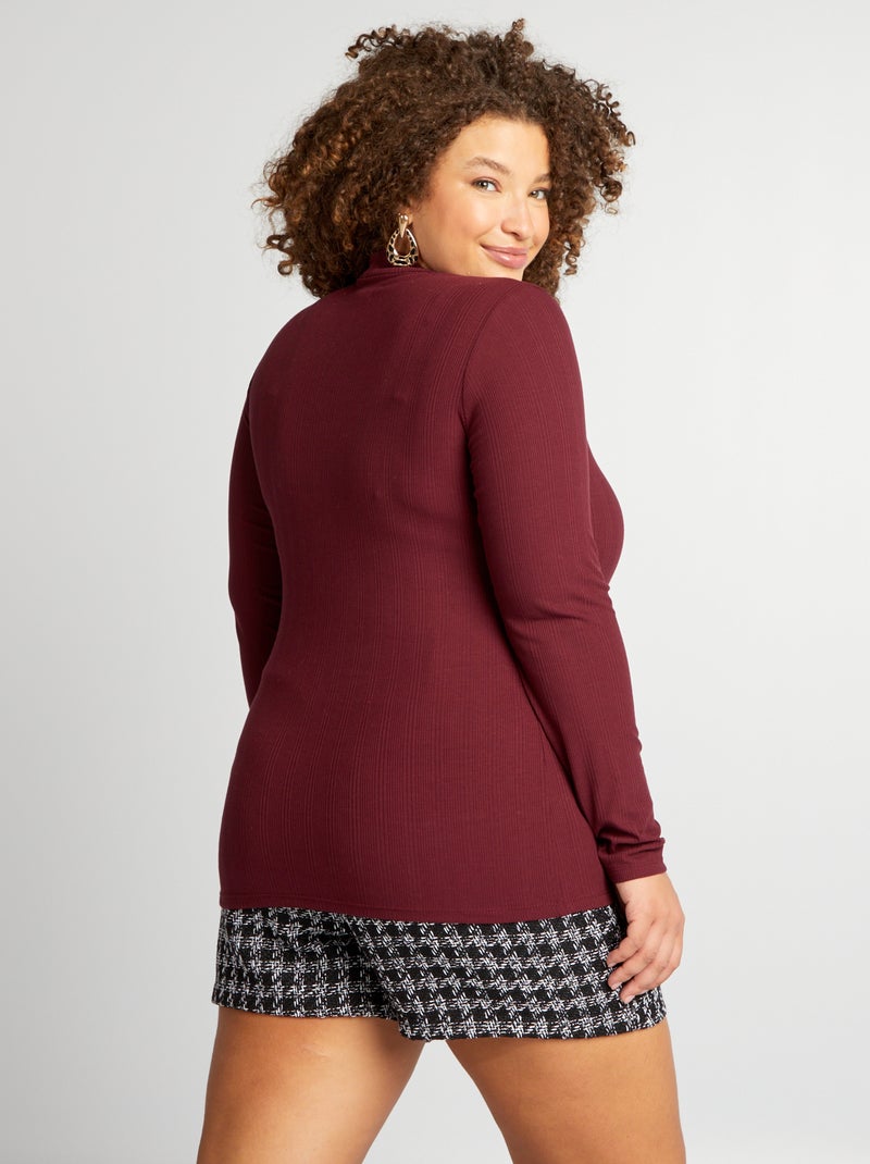 Camiseta de cuello alto de canalé ROJO - Kiabi