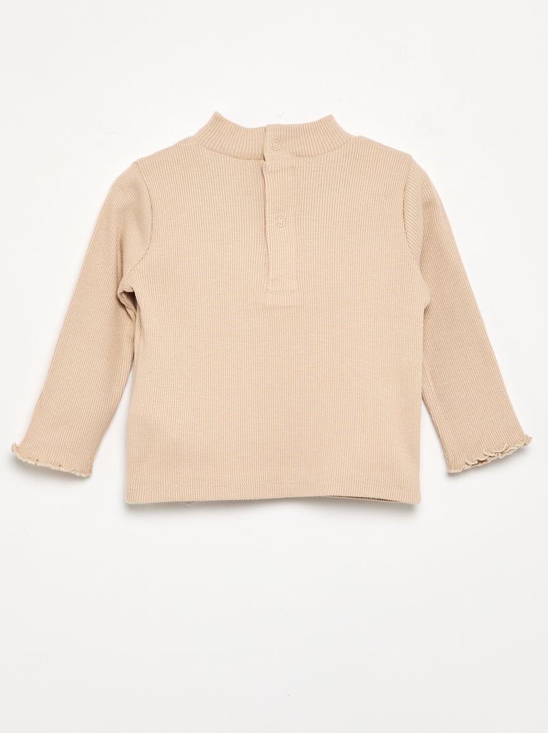 Camiseta de cuello alto de punto acanalado Beige - Kiabi