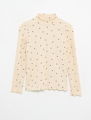 Camiseta de cuello alto de punto acanalado estampada