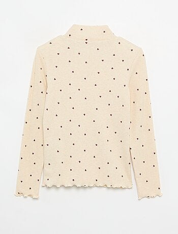 Camiseta de cuello alto de punto acanalado estampada