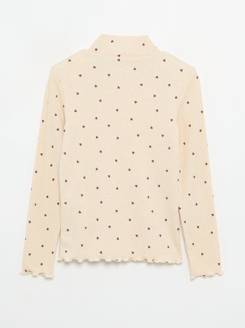 Camiseta de cuello alto de punto acanalado estampada Beige - Kiabi