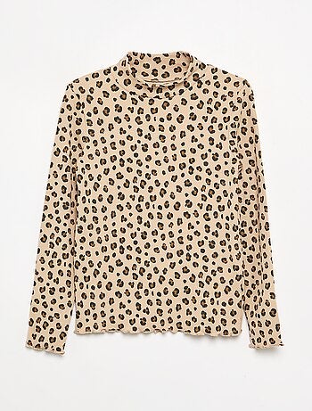 Camiseta de cuello alto de punto acanalado estampada