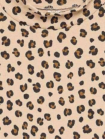 Camiseta de cuello alto de punto acanalado estampada