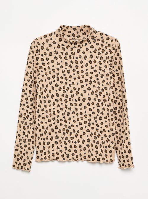 Camiseta de cuello alto de punto acanalado estampada - Kiabi