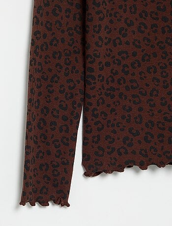Camiseta de cuello alto de punto acanalado estampada