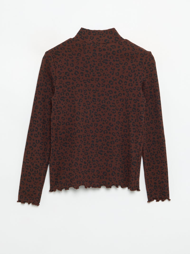 Camiseta de cuello alto de punto acanalado estampada Marron - Kiabi
