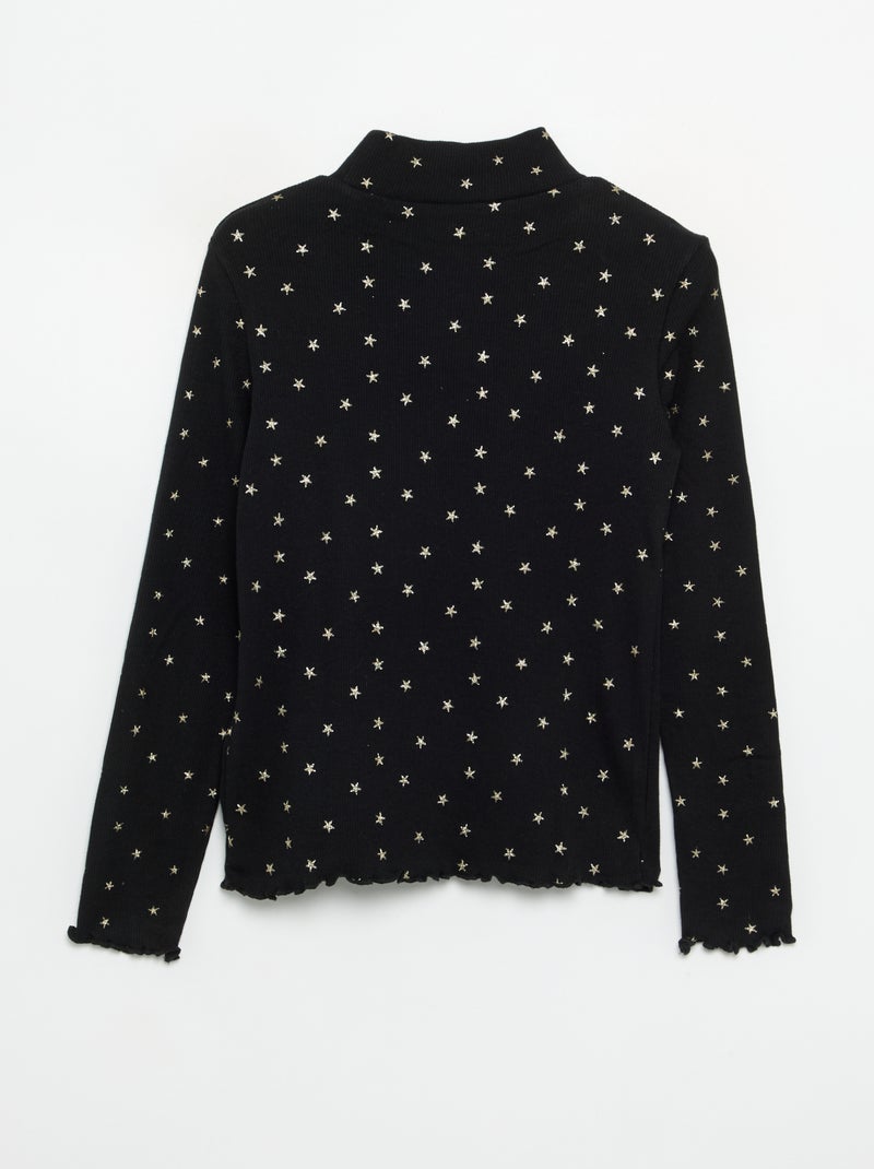 Camiseta de cuello alto de punto acanalado estampada Negro - Kiabi
