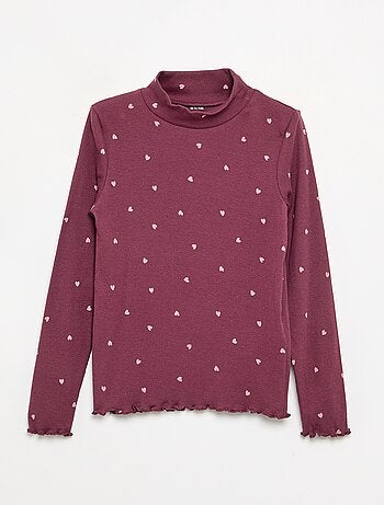 Camiseta de cuello alto de punto acanalado estampada