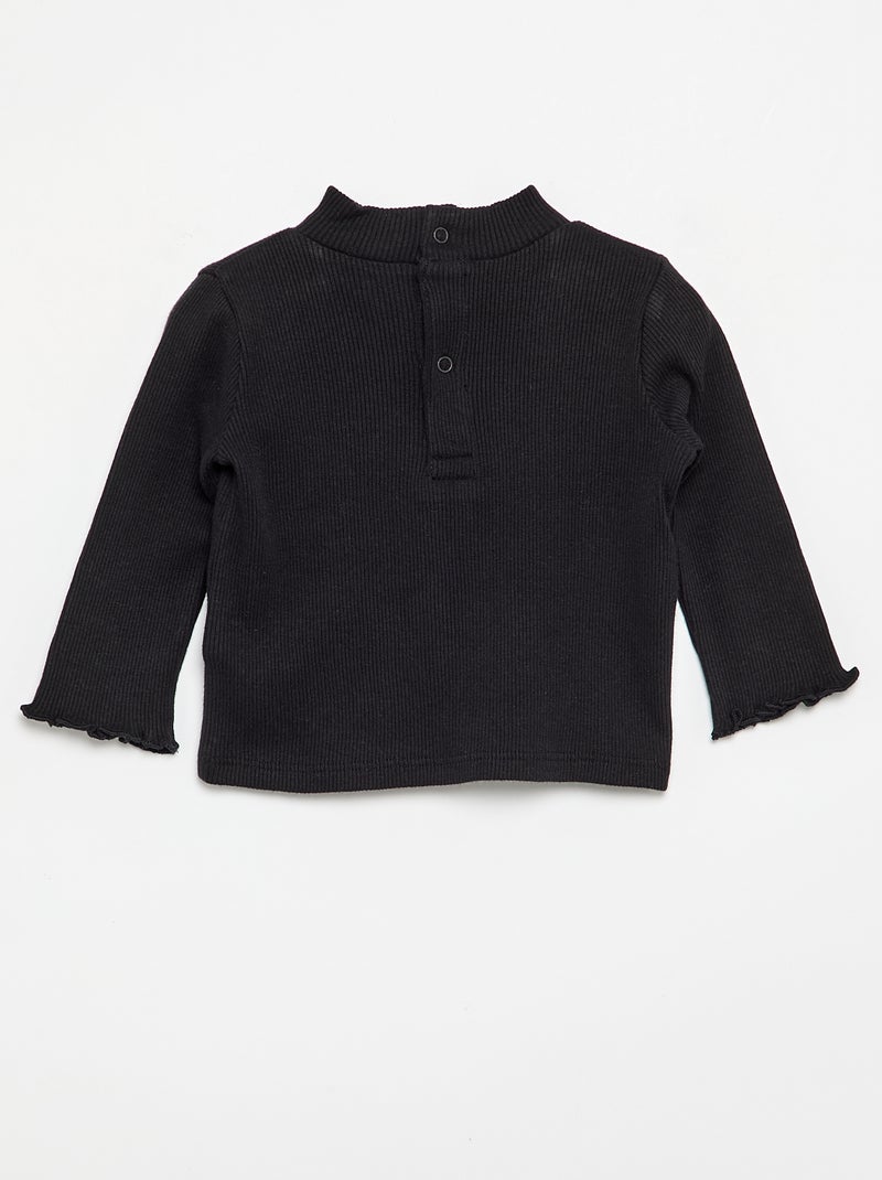 Camiseta de cuello alto de punto acanalado Negro - Kiabi