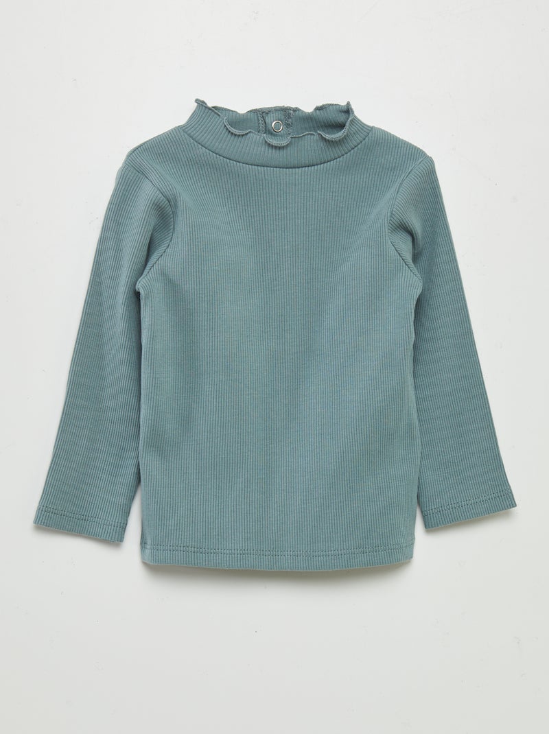Camiseta de cuello alto de punto de canalé AZUL - Kiabi