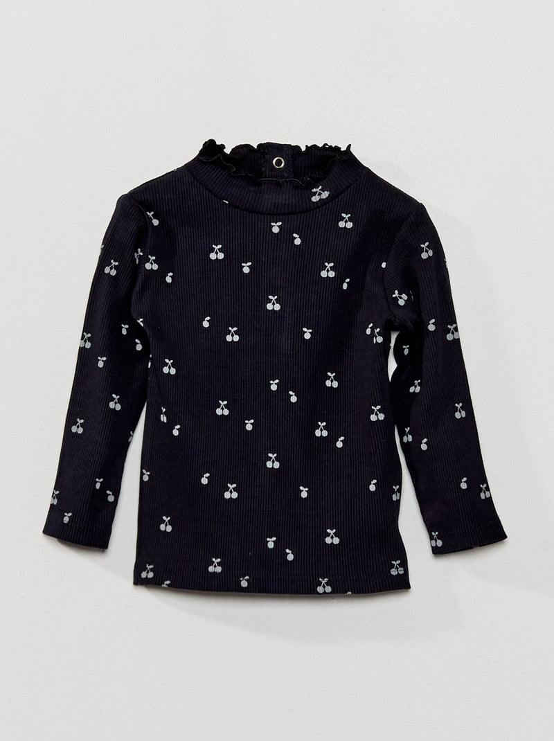 Camiseta de cuello alto de punto de canalé AZUL - Kiabi