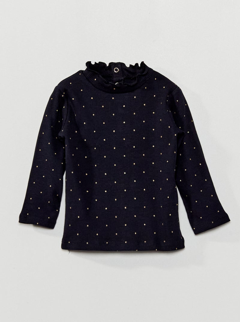Camiseta de cuello alto de punto de canalé AZUL - Kiabi