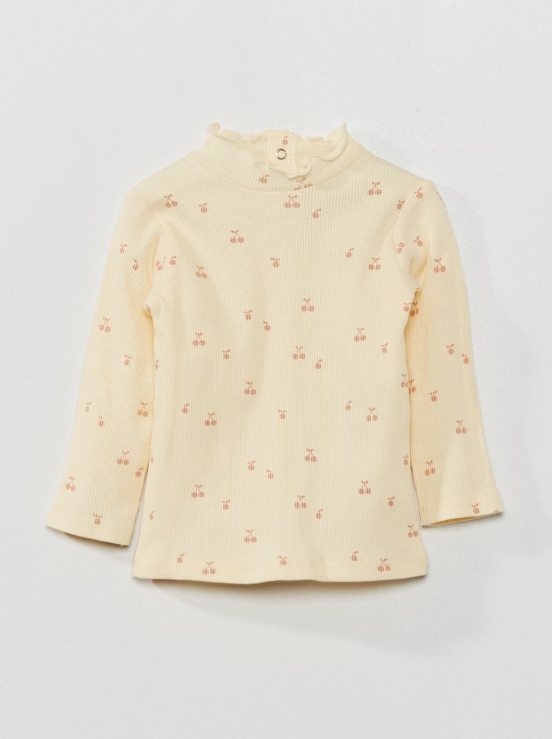 Camiseta de cuello alto de punto de canalé BLANCO - Kiabi