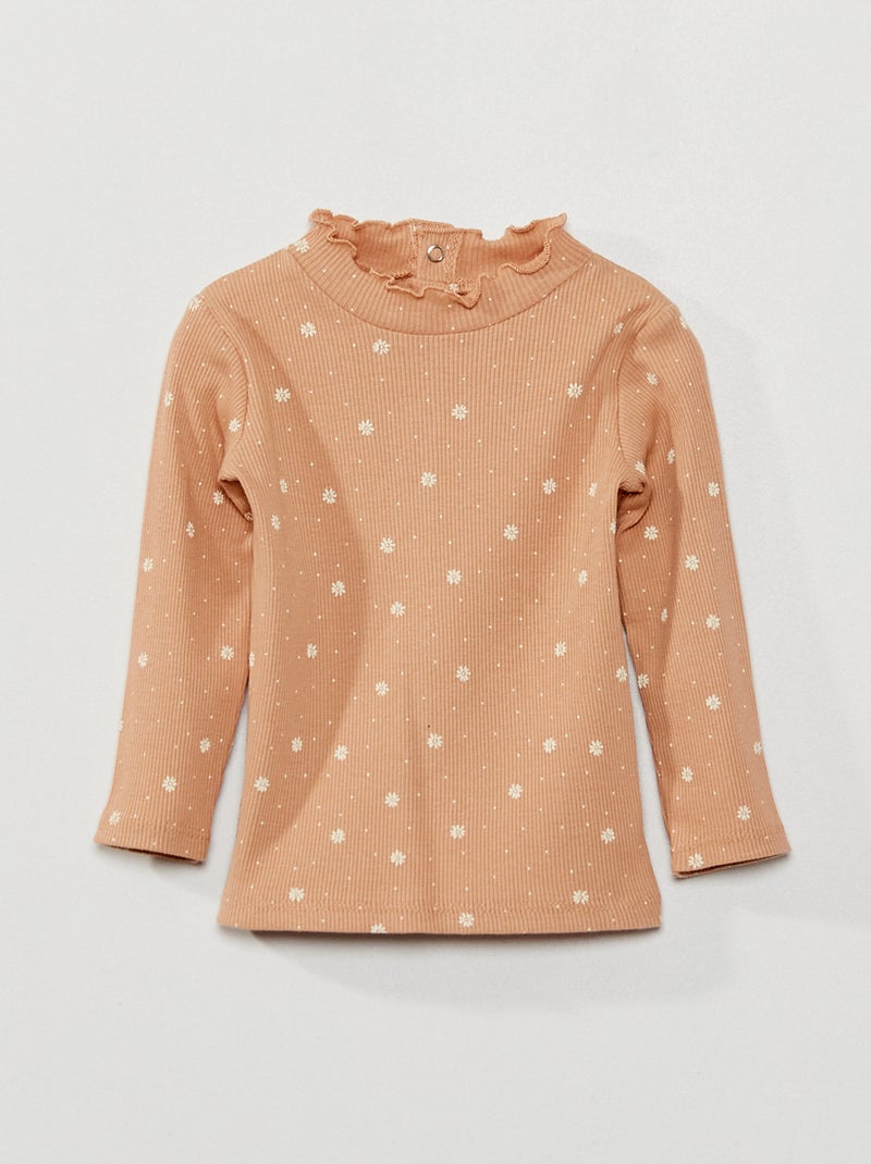 Camiseta de cuello alto de punto de canalé ROSA - Kiabi