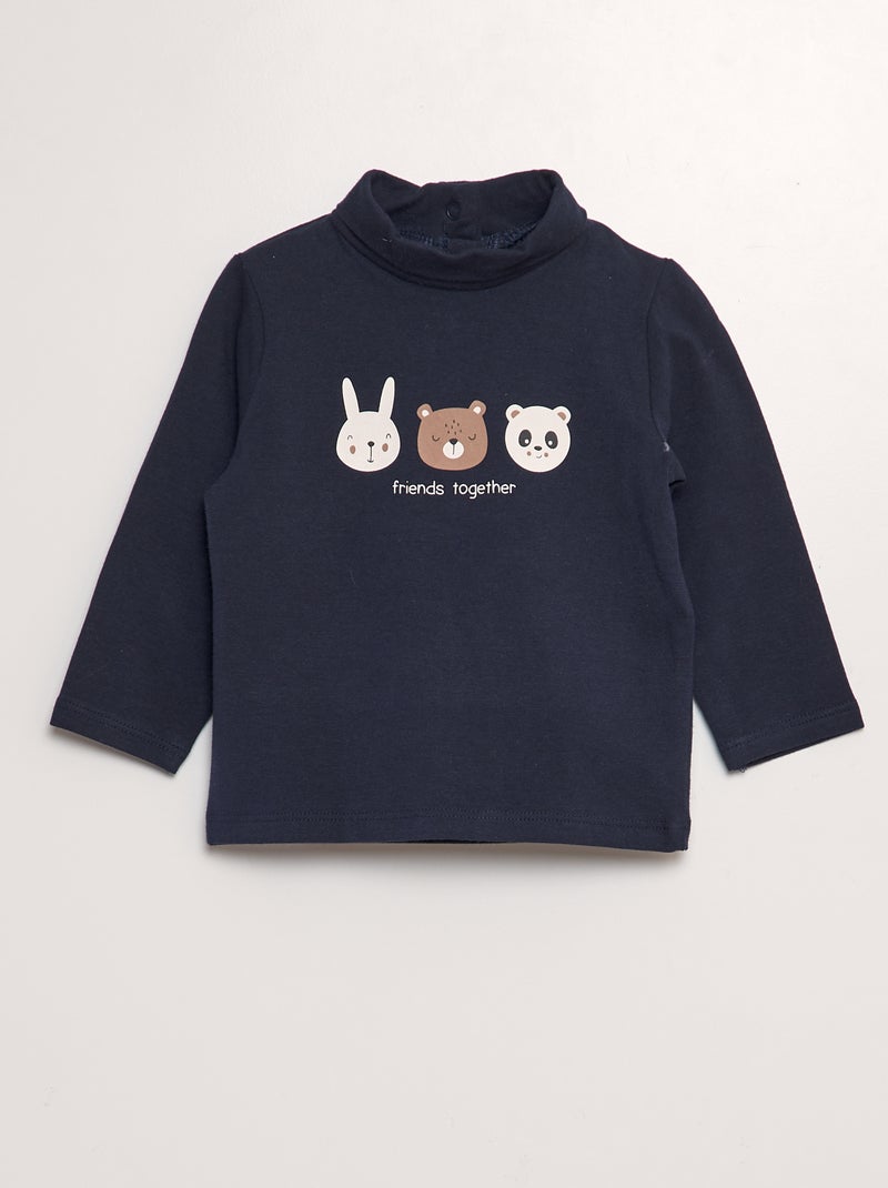 Camiseta de cuello alto de punto estampado AZUL - Kiabi