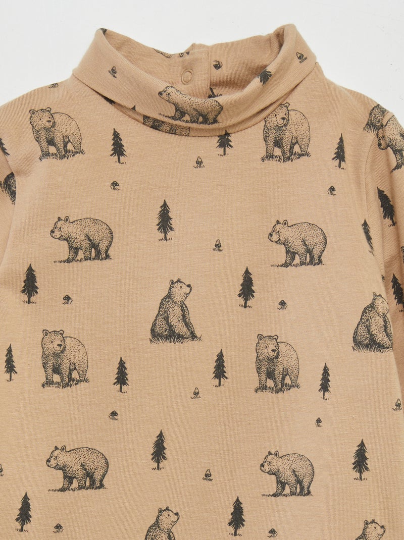 Camiseta de cuello alto de punto estampado MARRON - Kiabi