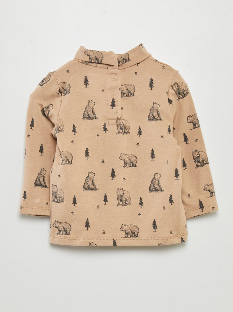 Camiseta de cuello alto de punto estampado MARRON - Kiabi