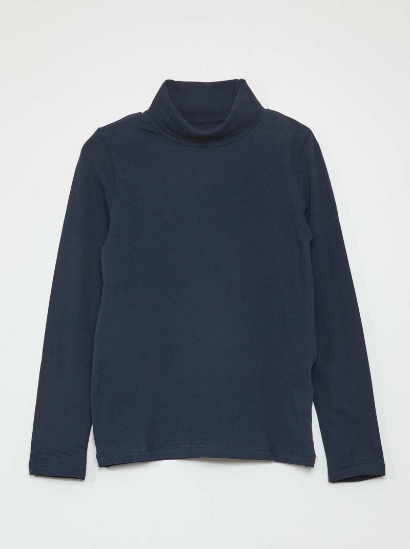 Camiseta de cuello alto de punto liso AZUL - Kiabi
