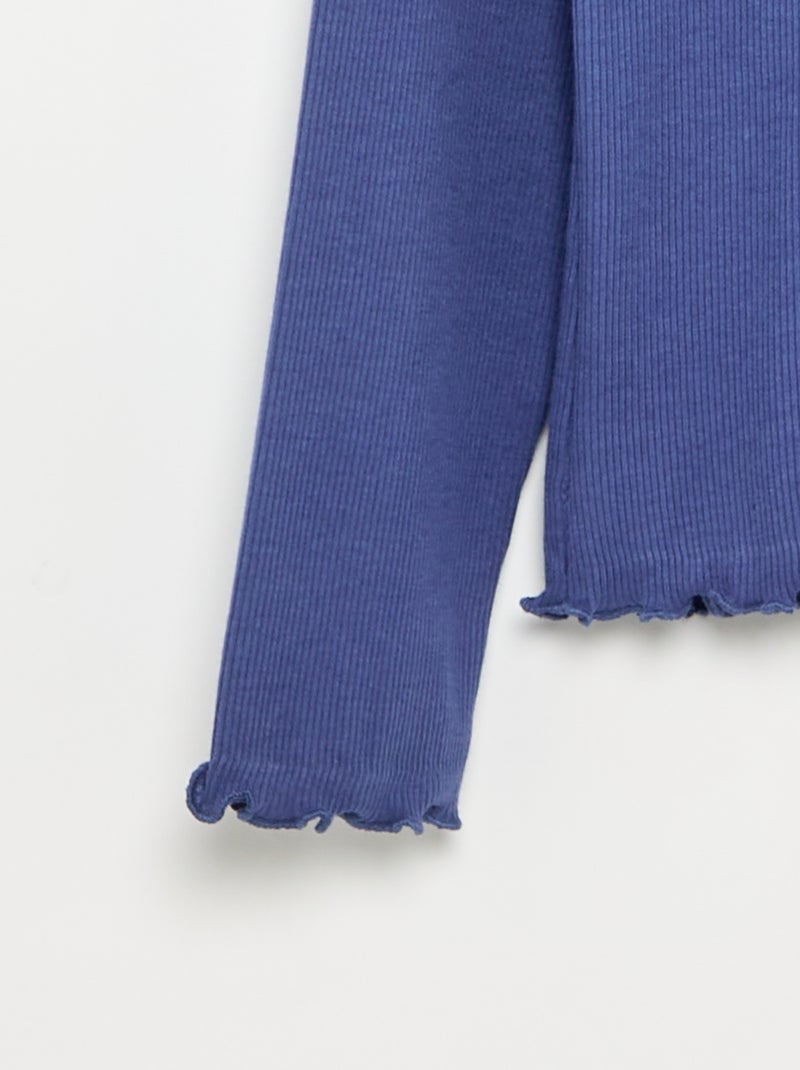 Camiseta de cuello alto lisa con acabados ondulados Azul - Kiabi