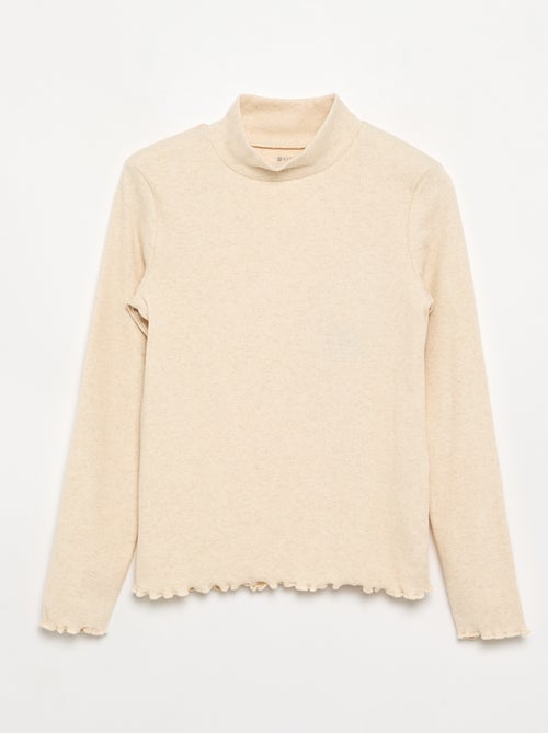 Camiseta de cuello alto lisa con acabados ondulados - Kiabi