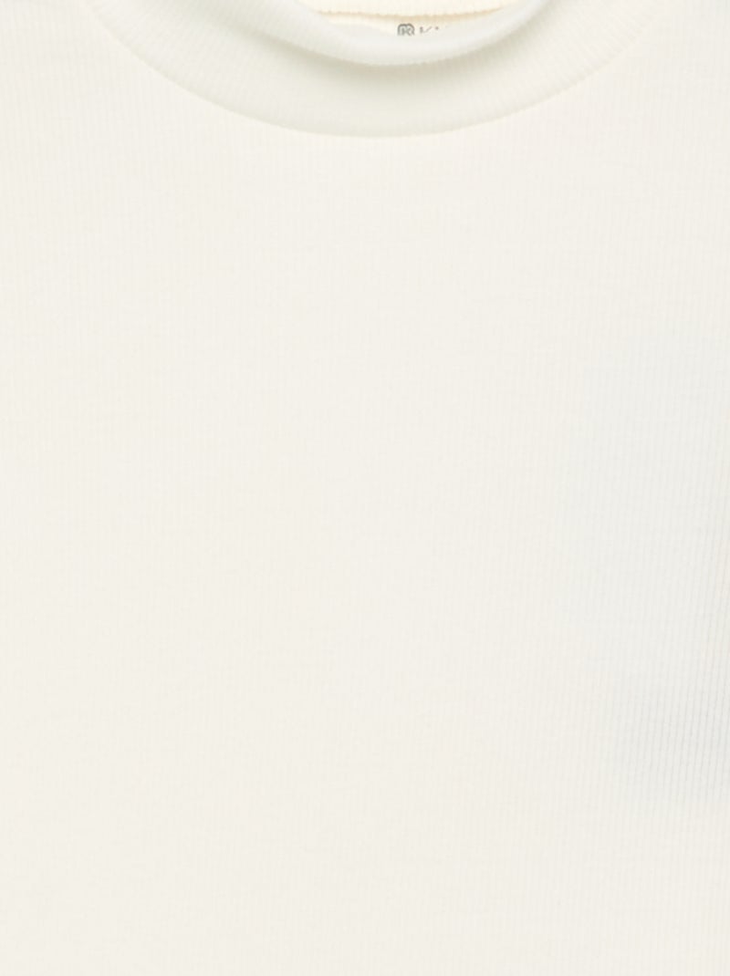 Camiseta de cuello alto lisa con acabados ondulados Blanco - Kiabi