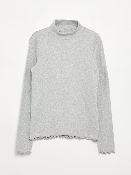 Camiseta de cuello alto lisa con acabados ondulados - Kiabi Camiseta de cuello alto lisa con acabados ondulados - Kiabi