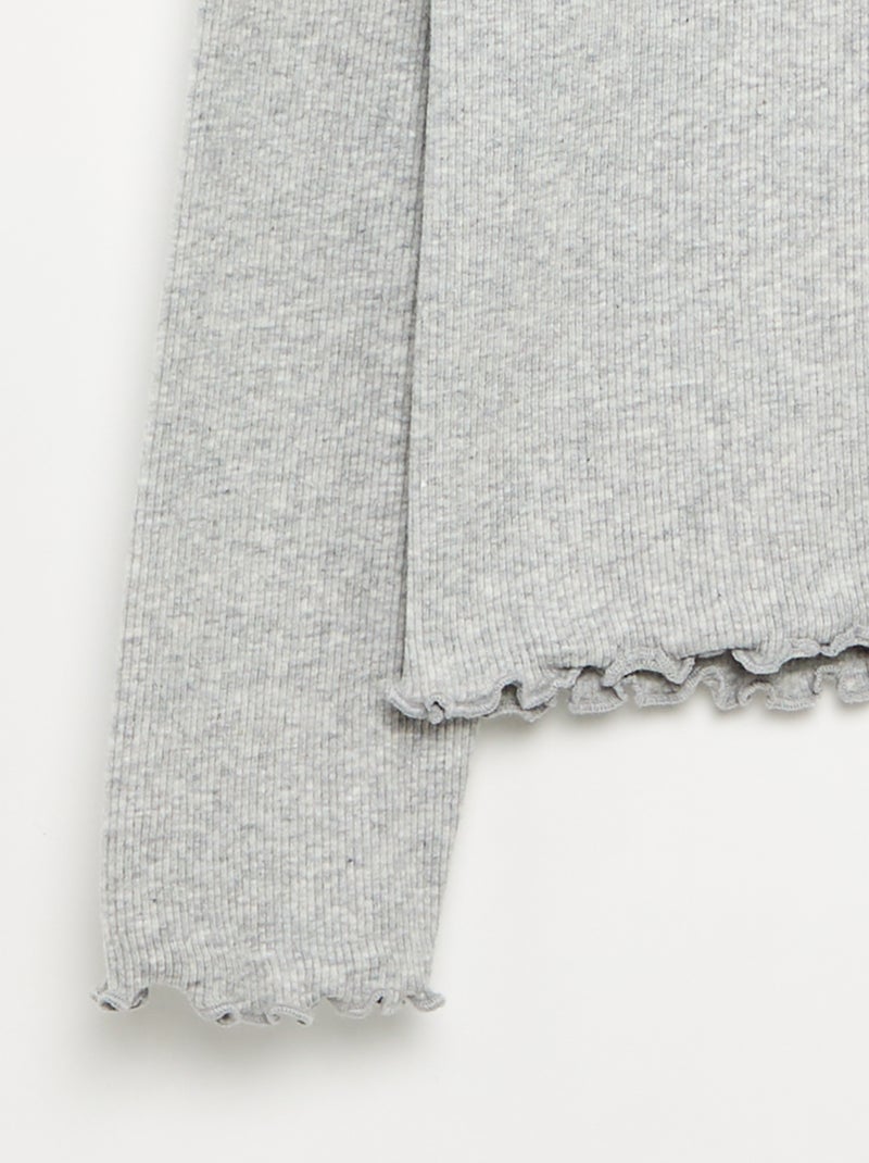 Camiseta de cuello alto lisa con acabados ondulados Gris - Kiabi